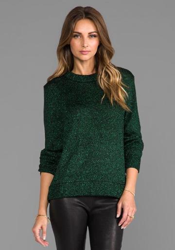 Tibi Chunky Lurex Sweater In Green