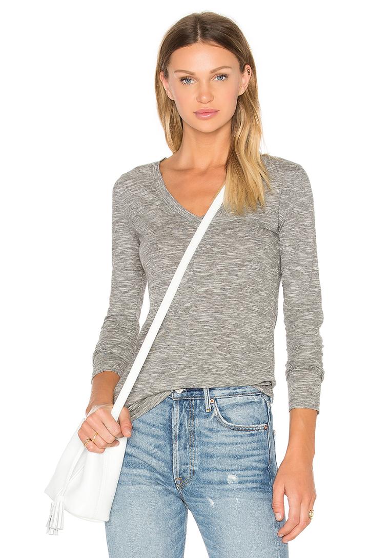 Mini Striped Jersey Long Sleeve V Neck Top
