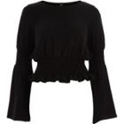 River Island Womens Shirred Hem Bell Sleeve Knitted Top