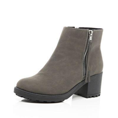 River Island Zip Trim Block Heel Ankle Boots