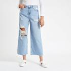 River Island Womens Alexa Wide Leg Cropped Ripped Jeans