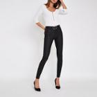 River Island Womens White Diamante Zip Long Sleeve Bodysuit