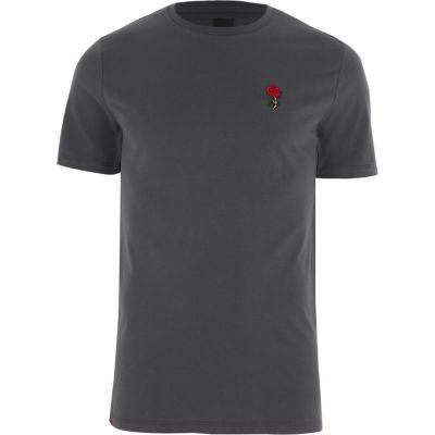 River Island Mens Rose Embroidery Slim Fit T-shirt