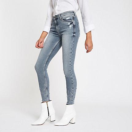 River Island Womens Amelie Sequin Embellished Skinny Jeans