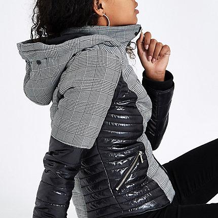 River Island Womens Check Faux Fur Hood Padded Jacket