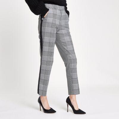 River Island Womens Check Straight Leg Side Stripe Trousers