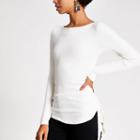 River Island Womens Ruched Side Ribbed Long Sleeve Top