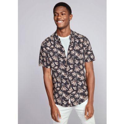 River Island Mens Leaf Print Slim Fit Short Sleeve Shirt