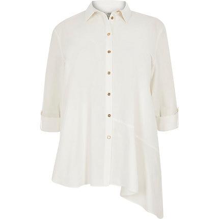 River Island Womens Plus White Asymmetric Long Sleeve Shirt