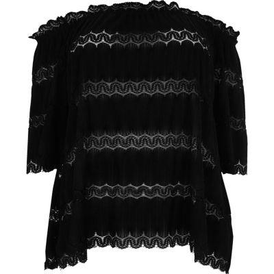 River Island Womens Plus Bardot Lace Shirred Top