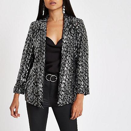 River Island Womens Petite Sequin Embellished Blazer