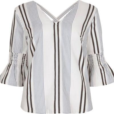 River Island Womens White Stripe Cross Back Top