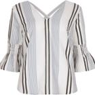 River Island Womens White Stripe Cross Back Top