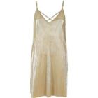 River Island Womens Gold Pleated Cami Swing Dress