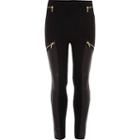River Island Girls Faux Leather Panel Zip Leggings