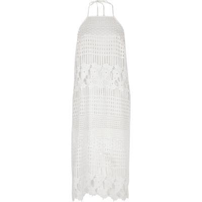 River Island Womens White Lace Midi Halter Neck Beach Dress