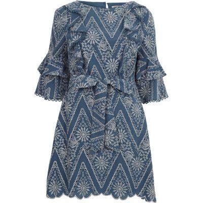 River Island Womens Broderie Frill Tie Waist Dress