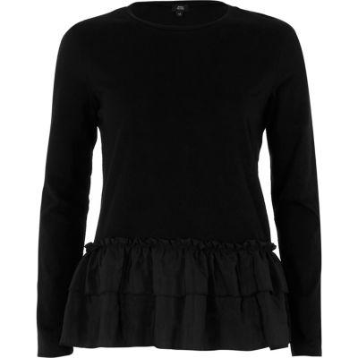River Island Womens Woven Frill Hem Long Sleeve T-shirt