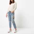 River Island Womens Petite Floral Embroidered Cigarette Jean