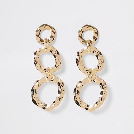 River Island Womens Gold Color Battered Triple Drop Earrings