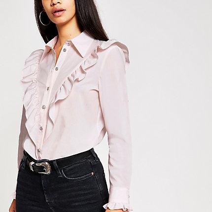 River Island Womens Frill Bib Long Sleeve Shirt