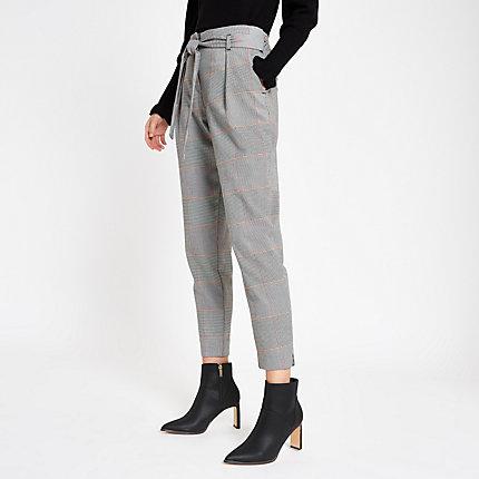 River Island Womens Check Tie Waist Trousers