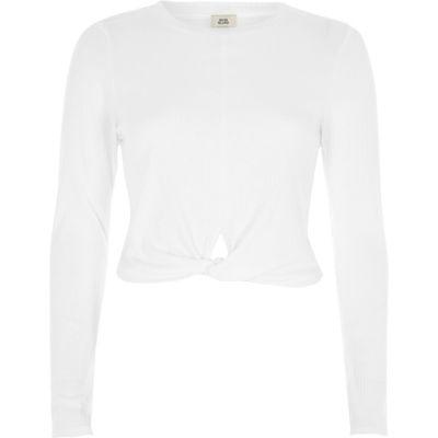 River Island Womens White Twist Front Long Sleeve Crop Top