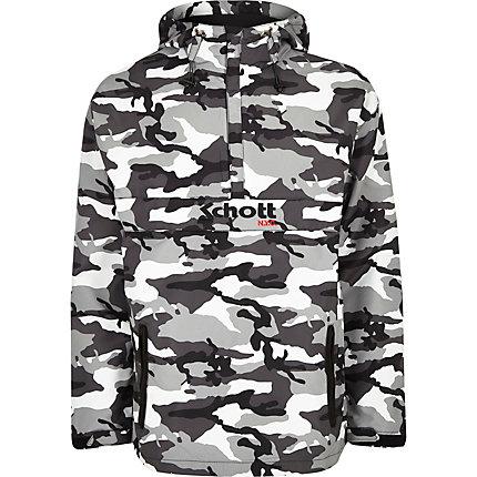 Mens Schott Camo Lightweight Hooded Jacket