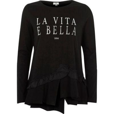 River Island Womens 'la Vita E Bella' Frill Hem T-shirt