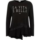 River Island Womens 'la Vita E Bella' Frill Hem T-shirt