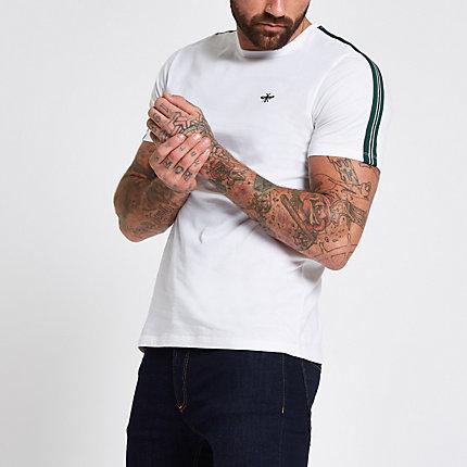 River Island Mens White Crew Neck Tape T-shirt