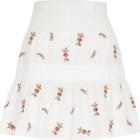River Island Womens White Shirred Waist Embroidered Mini Skirt