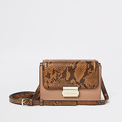 River Island Womens Snake Print Panel Mini Cross Body Bag
