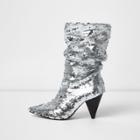 River Island Womens Silver Sequin Cone Heel Boots