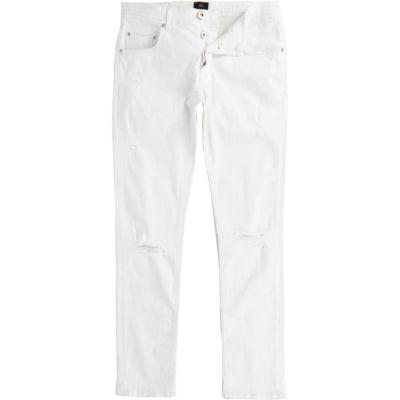 River Island Mens Big And Tall White Eddy Ripped Skinny Jeans