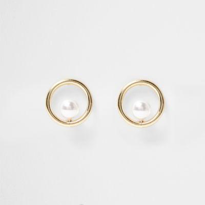 River Island Womens Gold Tone Ring Pearl Stud Earring