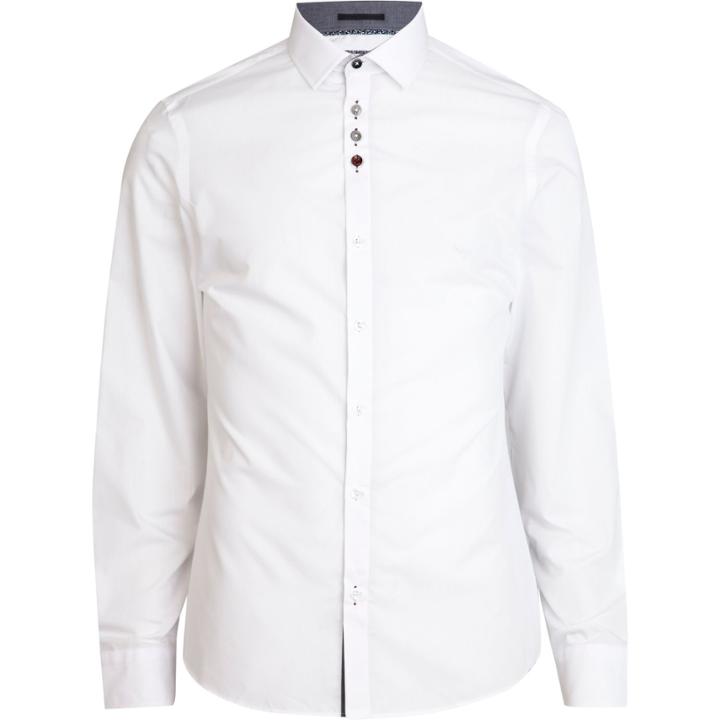River Island Menswhite Accent Button Long Sleeve Shirt