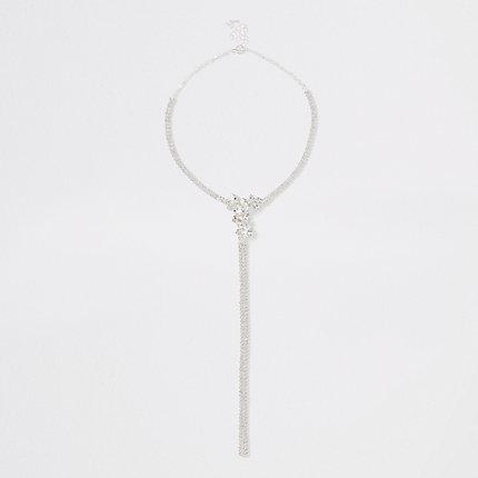 River Island Womens Silver Tone Jewel Cluster Necklace