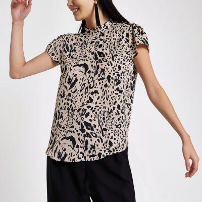 River Island Womens Leopard Print Frill Neck Shell Top