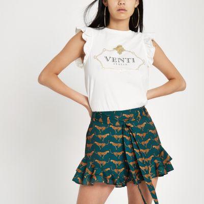 River Island Womens Cheetah Print Frill Hem Shorts