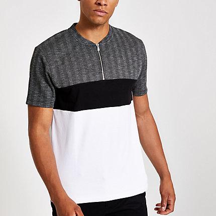 River Island Mens Check Slim Fit Zip Polo Shirt