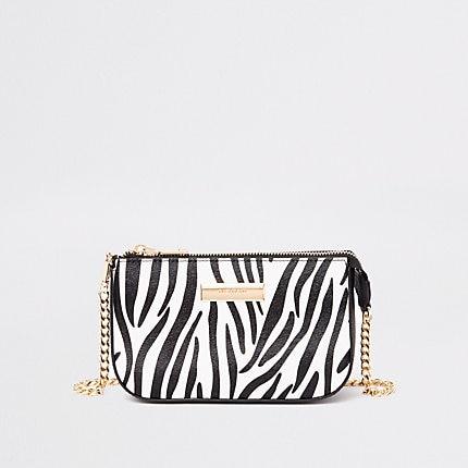 River Island Womens Zebra Print Mini Chain Shoulder Bag