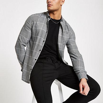 River Island Mens Check Button Down Long Sleeve Shirt