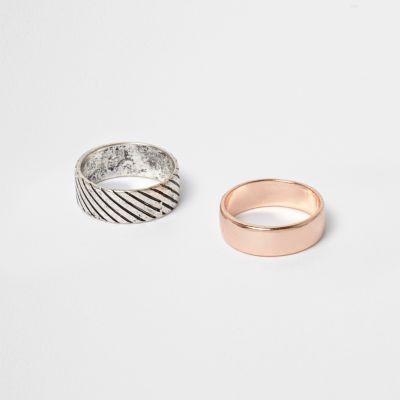 River Island Mens Silver Tone And Rose Gold Tone Ring Multipack