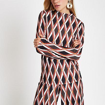 River Island Womens Rust Geo Print Long Sleeve Top