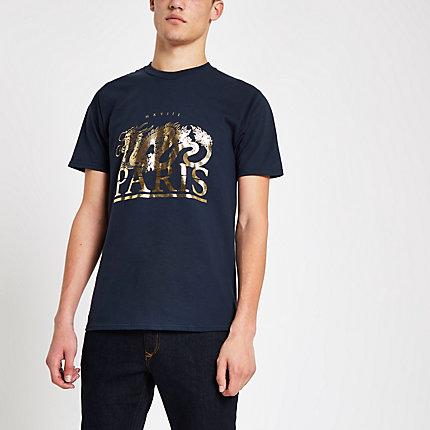 River Island Mens Dragon Gold Foil Slim Fit T-shirt