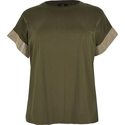 River Island Womens Plus Diamante Embellished Sleeve Tee