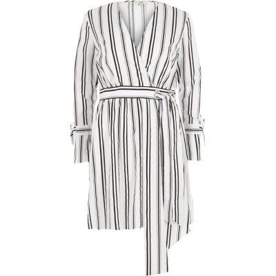 River Island Womens White Stripe Wrap Tie Eyelet Dress