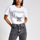 River Island Womens Petite White Embellished Bow Print T-shirt