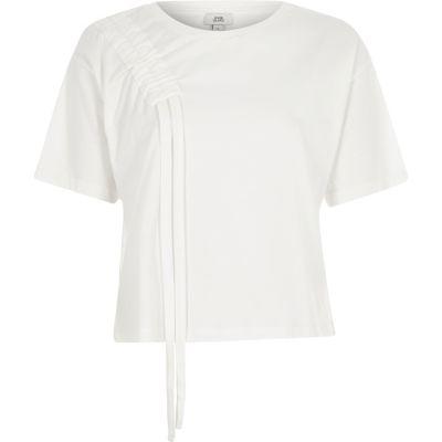 River Island Womens White Ruched Shoulder Boxy T-shirt